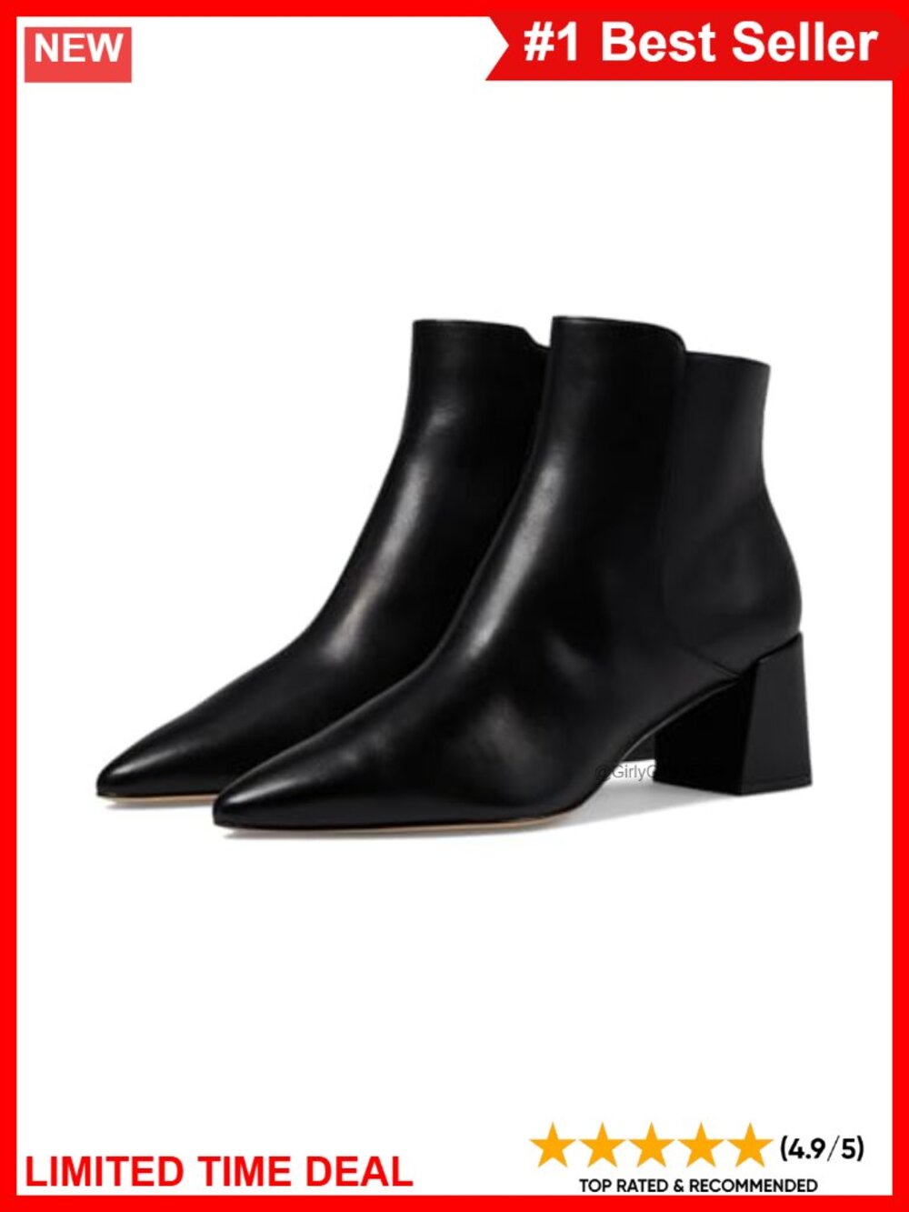 Pointed Toe Ankle Dress Bootie with Block Heel and Inside Zipper